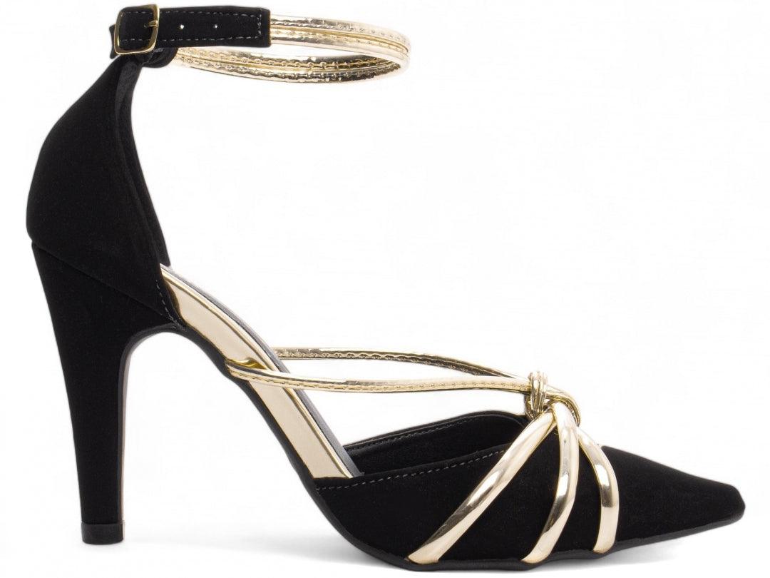 Scarpin Nobuck Preto e Speechio Ouro Light - #carminito#