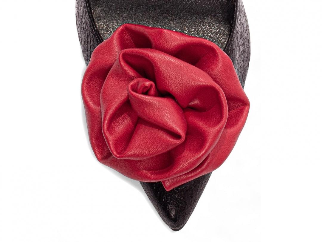 Scarpin Napa Preto com Flor Vermelha - #carminito#