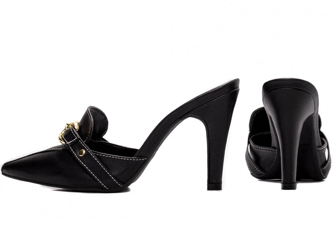 Scarpin Mule Napa Preto com Fivelas Douradas - #carminito#