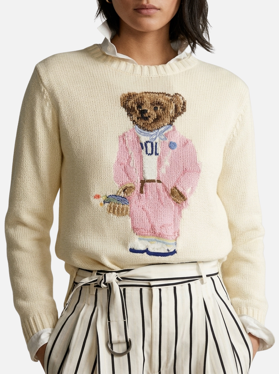 Suéter Bear Picnic Bege Argola Redonda