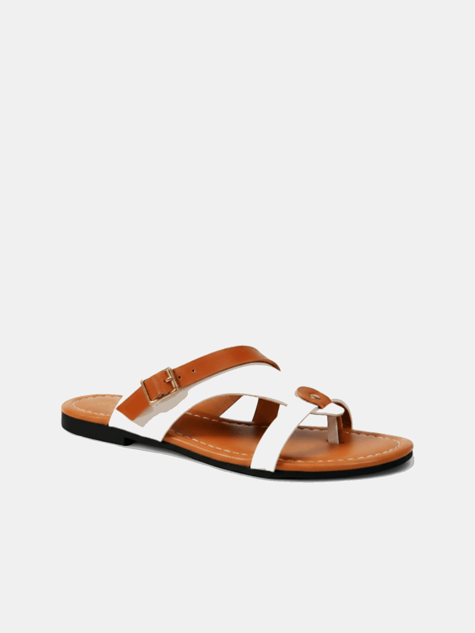 Sandália Rasteira Bicolor Fivela Cruzada