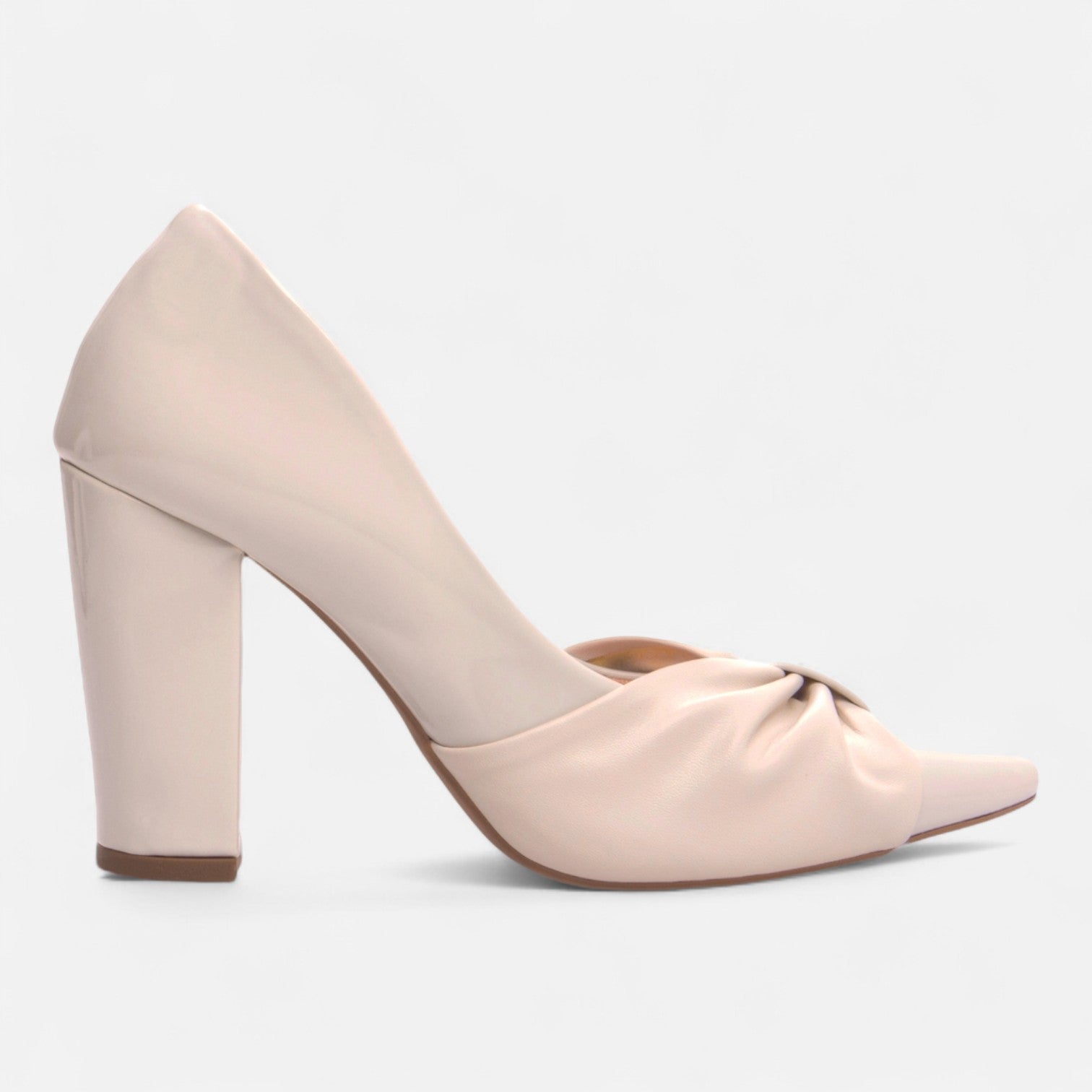 Scarpin Salto Grosso Laço Napa Caramelo