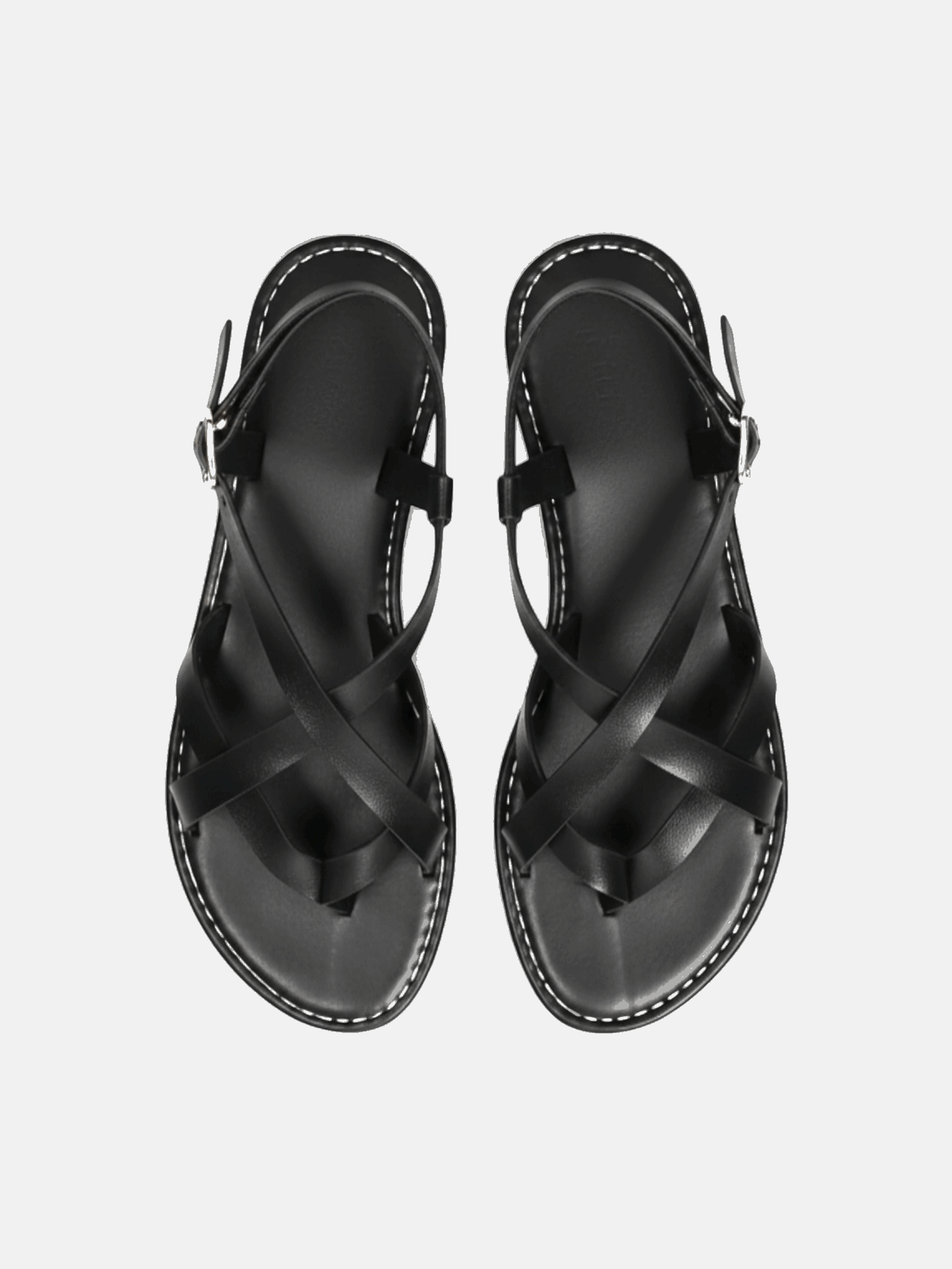 Sandália Rasteira Tiras Cruzadas Ankle Strap Couro Metal