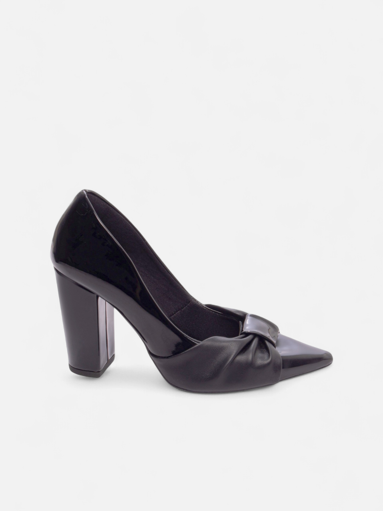 Scarpin Salto Grosso Laço Napa Caramelo