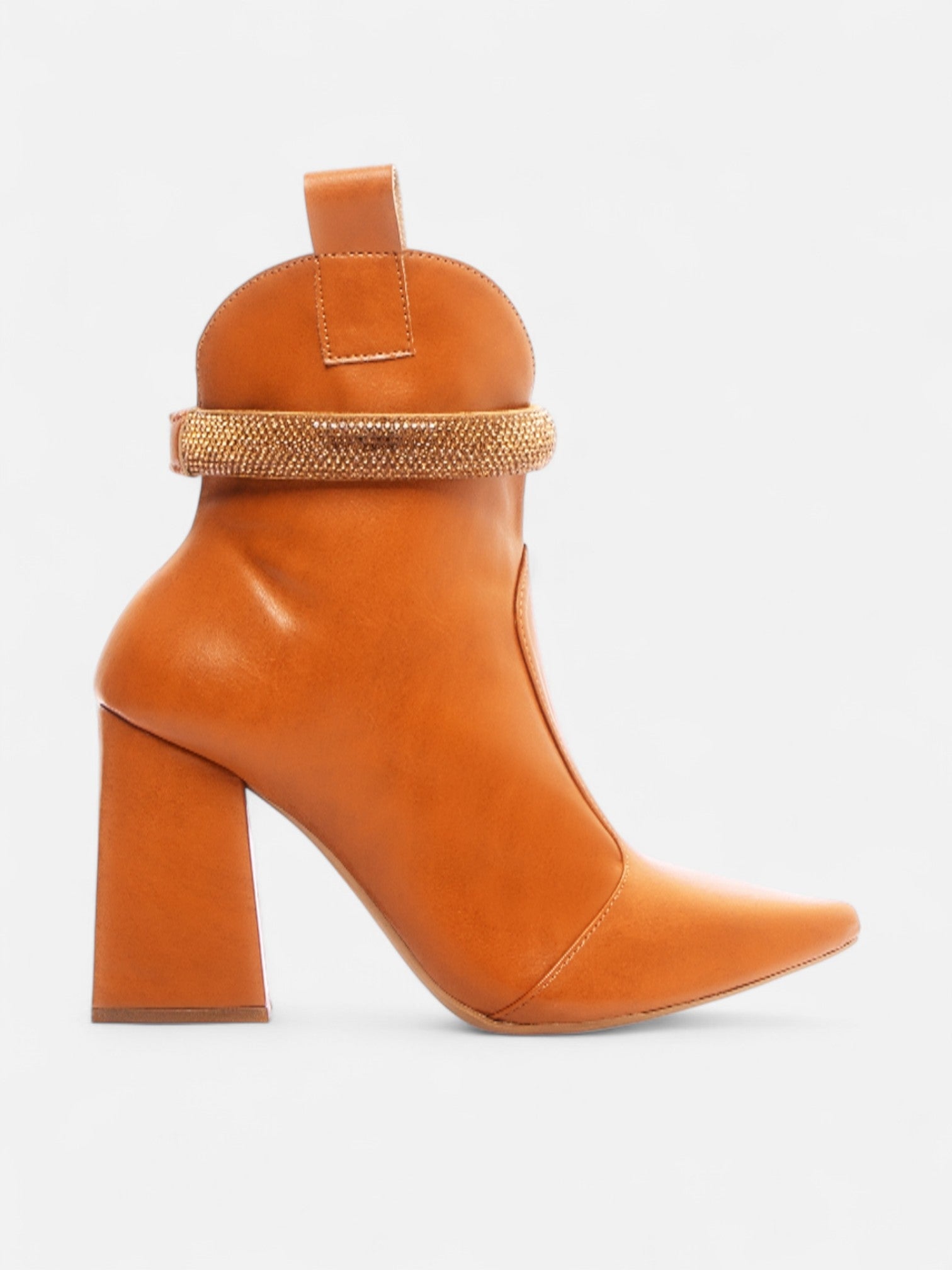 Bota Bico Fino Cano Médio Detalhe Strass