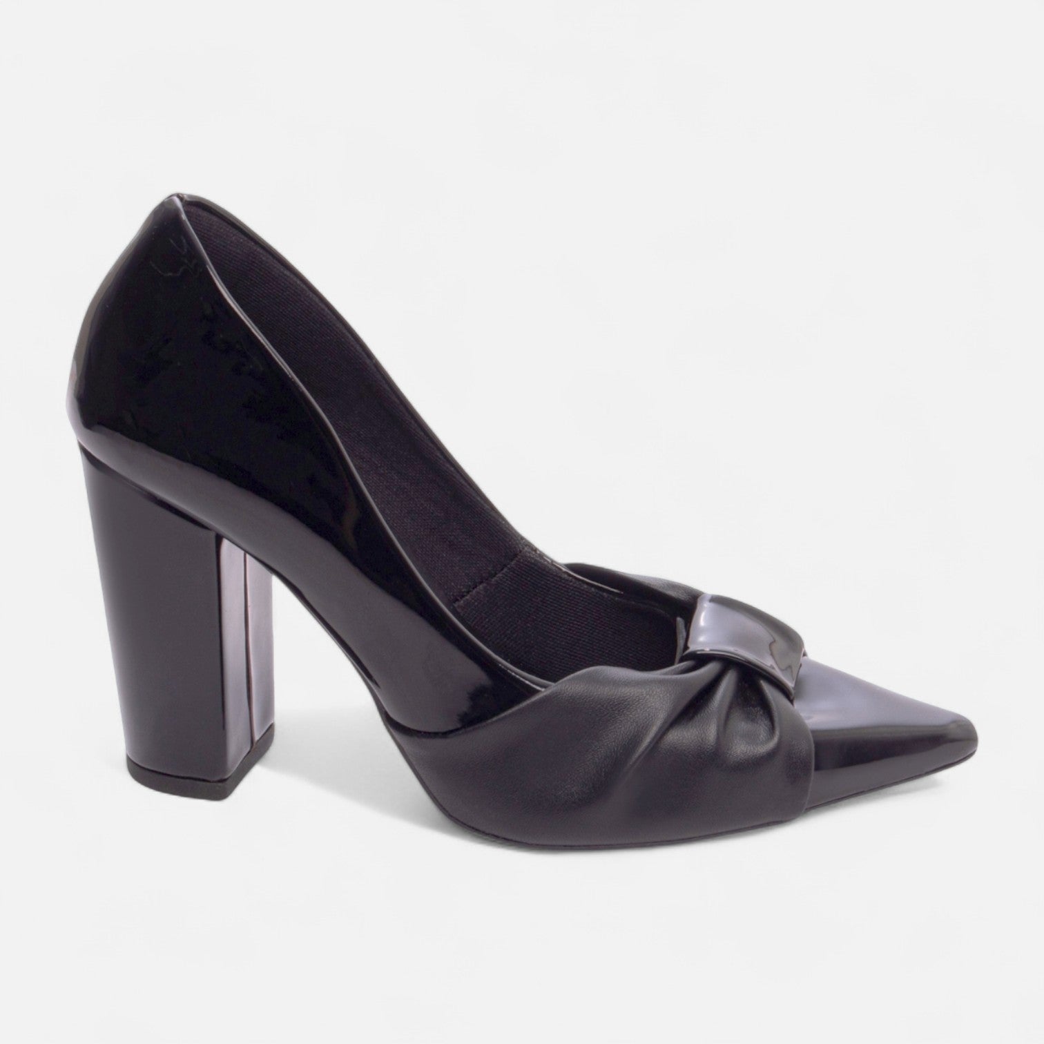 Scarpin Salto Grosso Laço Napa Caramelo