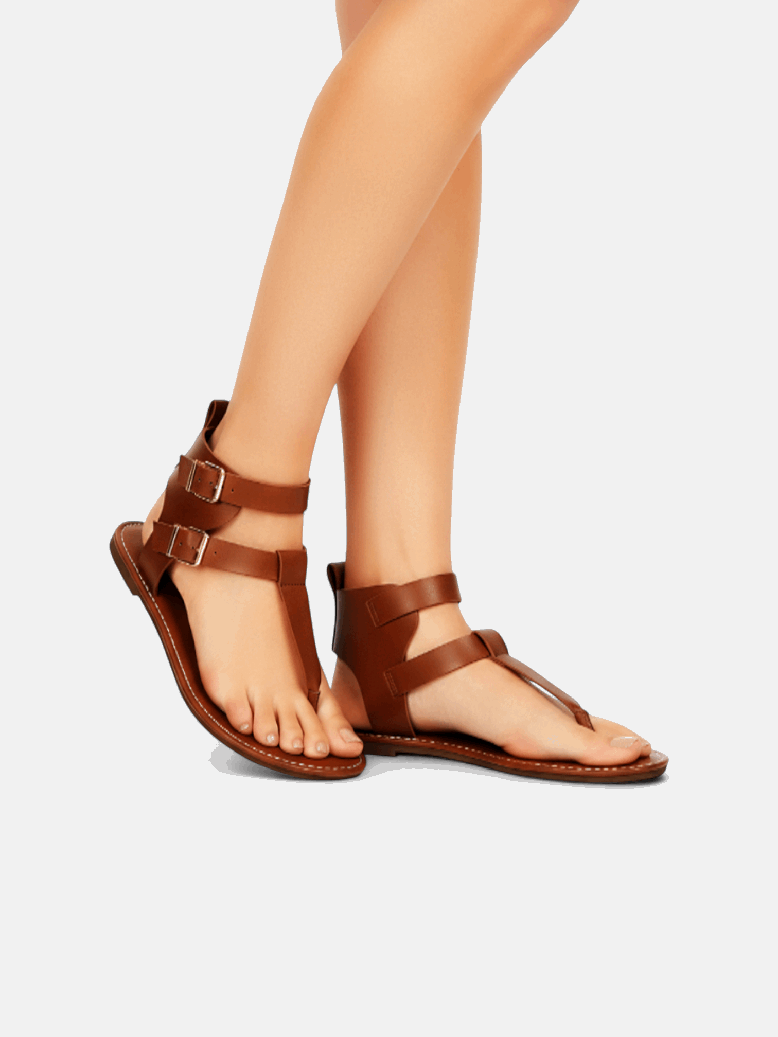 Sandália Rasteira Gladiadora Fivelas Duplas