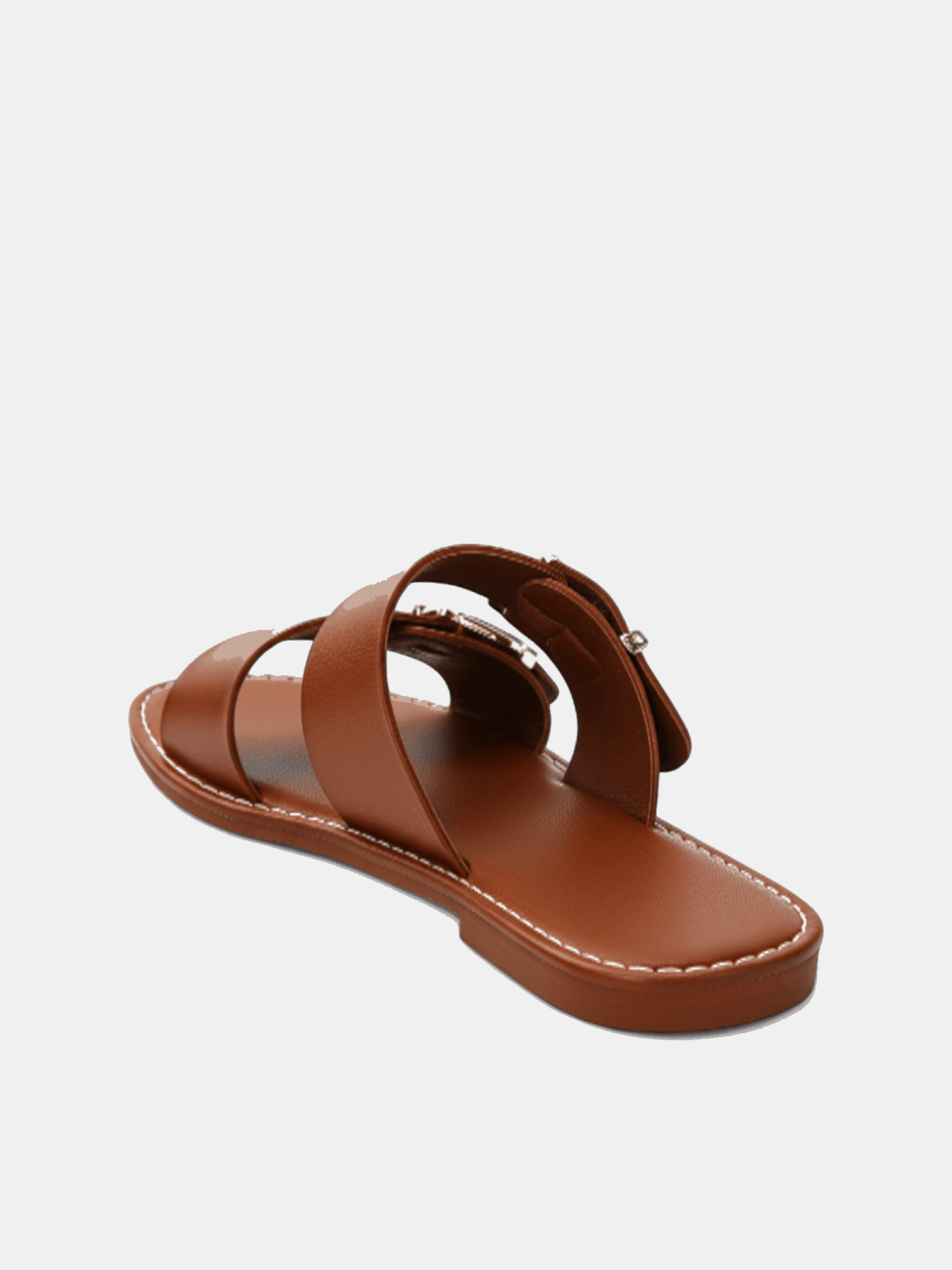 Sandália Rasteira Tiras Largas Fivelas Dupla Dourada