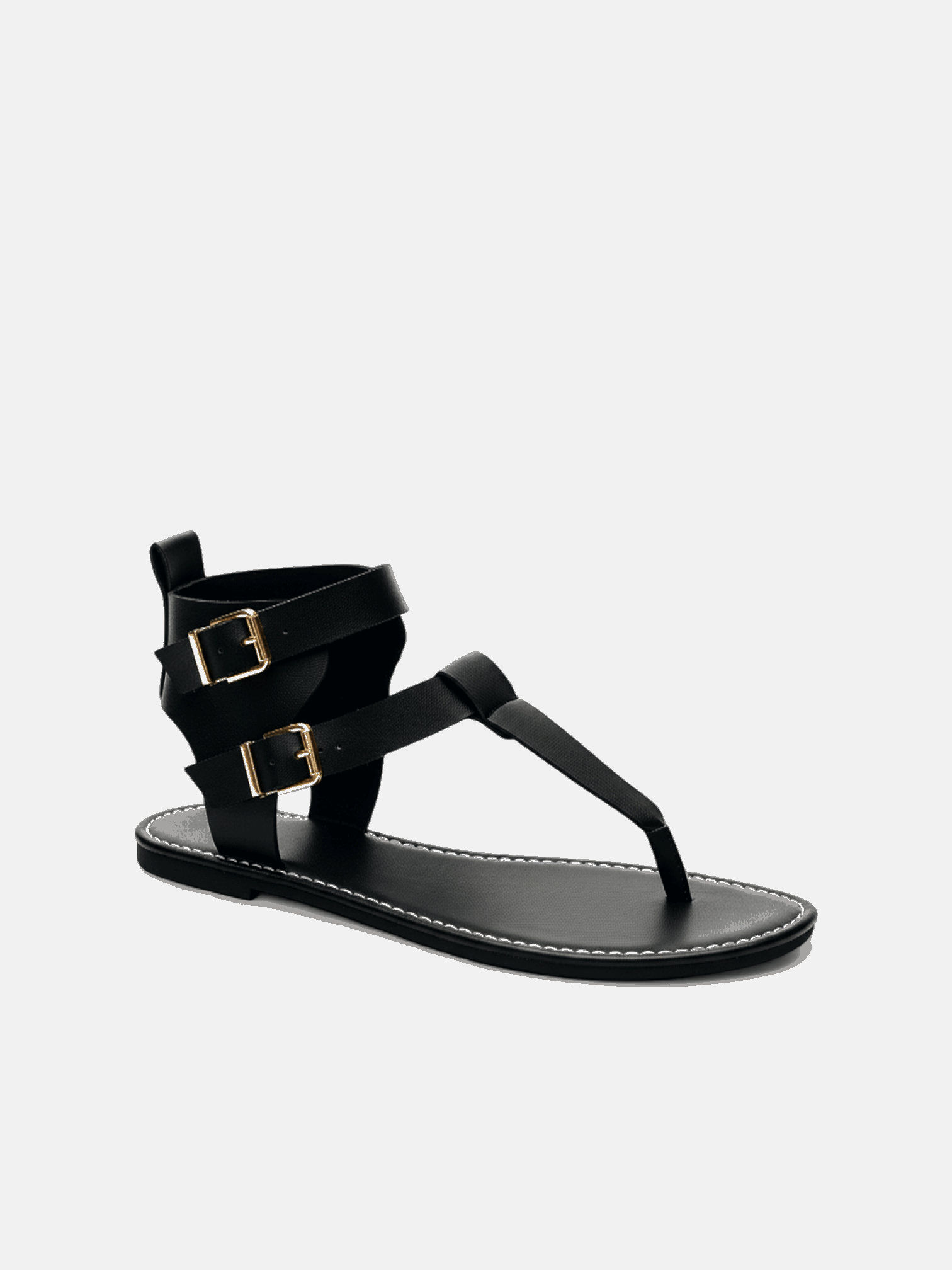 Sandália Rasteira Gladiadora Fivelas Duplas