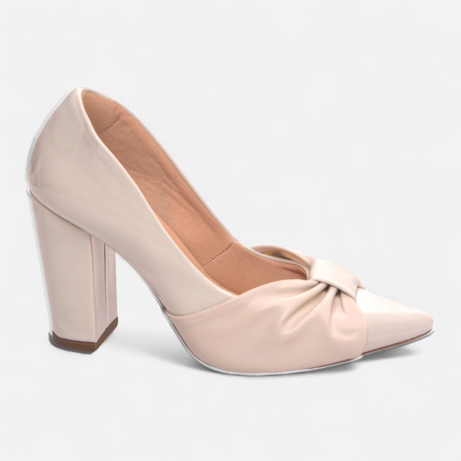 Scarpin Salto Grosso Laço Napa Caramelo