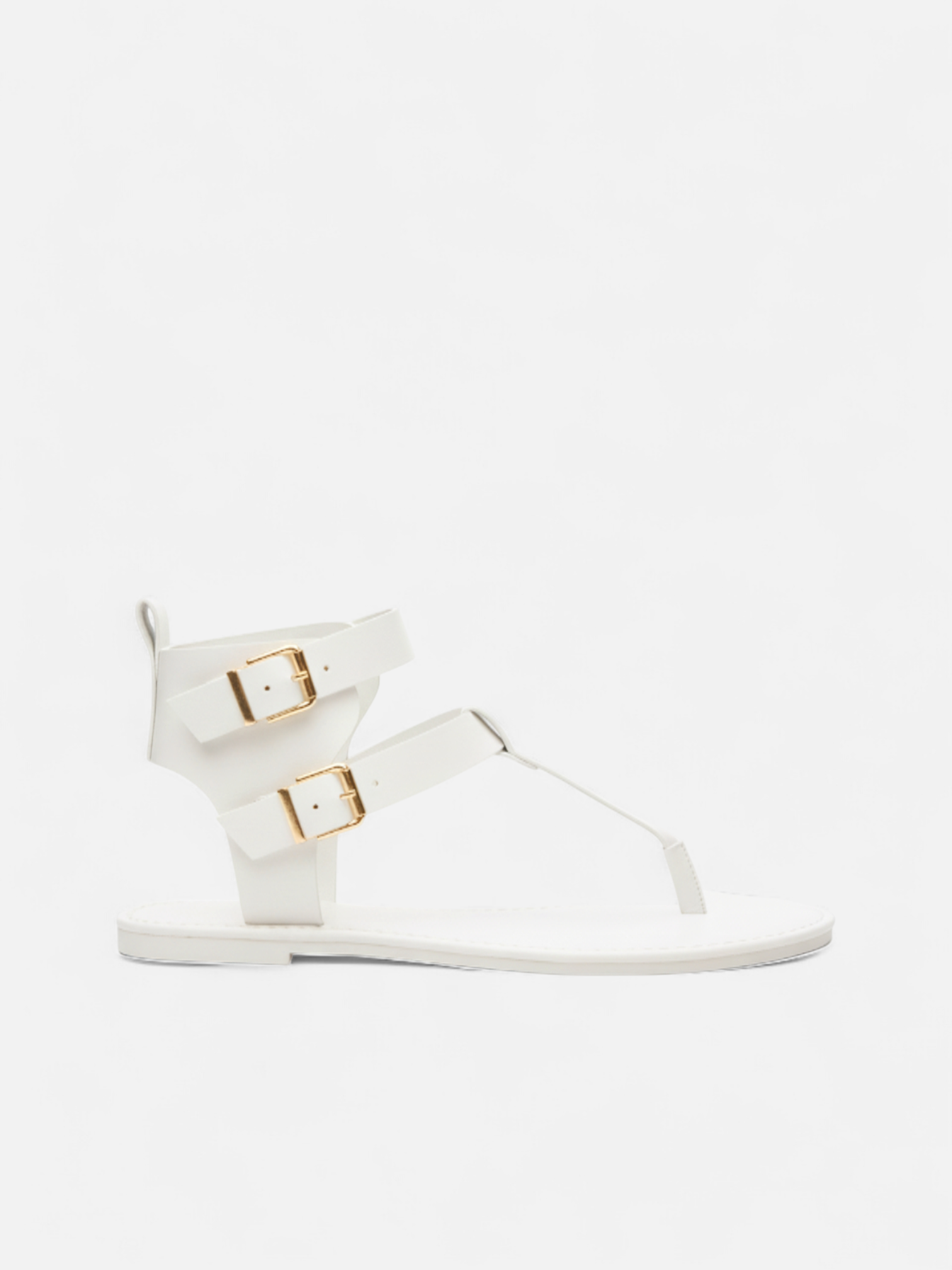 Sandália Rasteira Gladiadora Fivelas Duplas