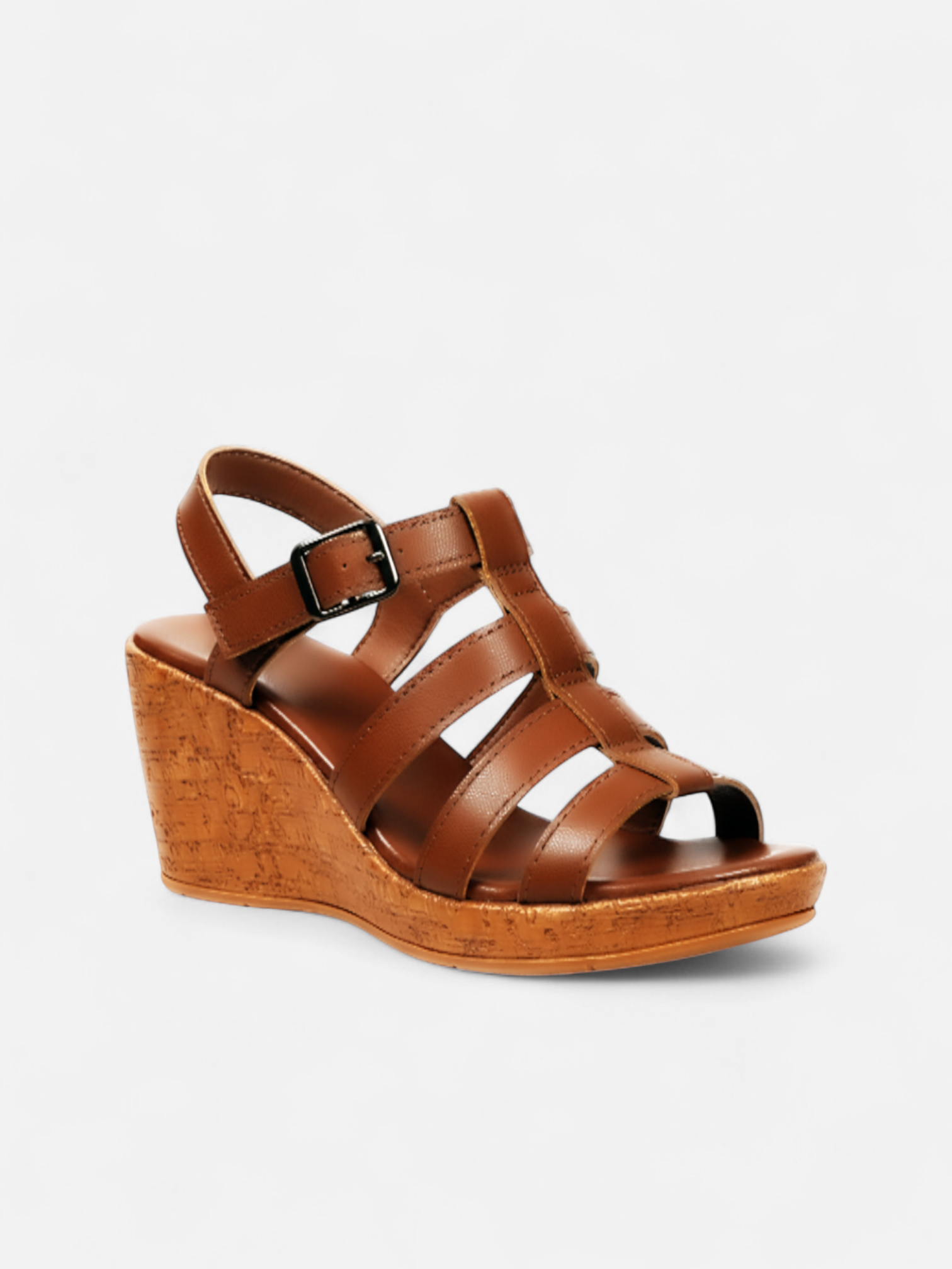 Sandália Anabela Tira Larga Cruzada Cortiça Castanho Escuro