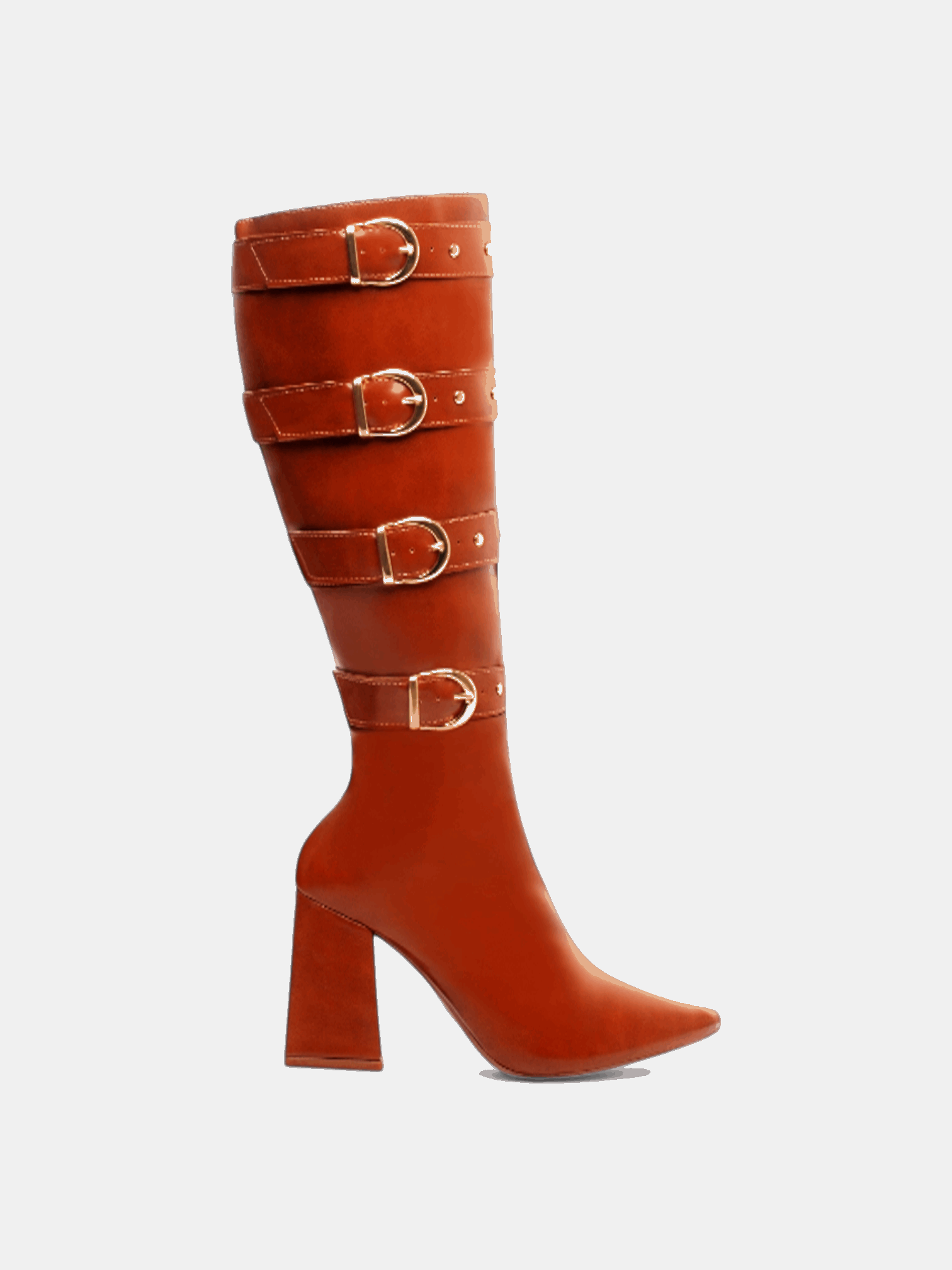 Bota Cano Alto Salto Grosso com Fivelas Metalizadas