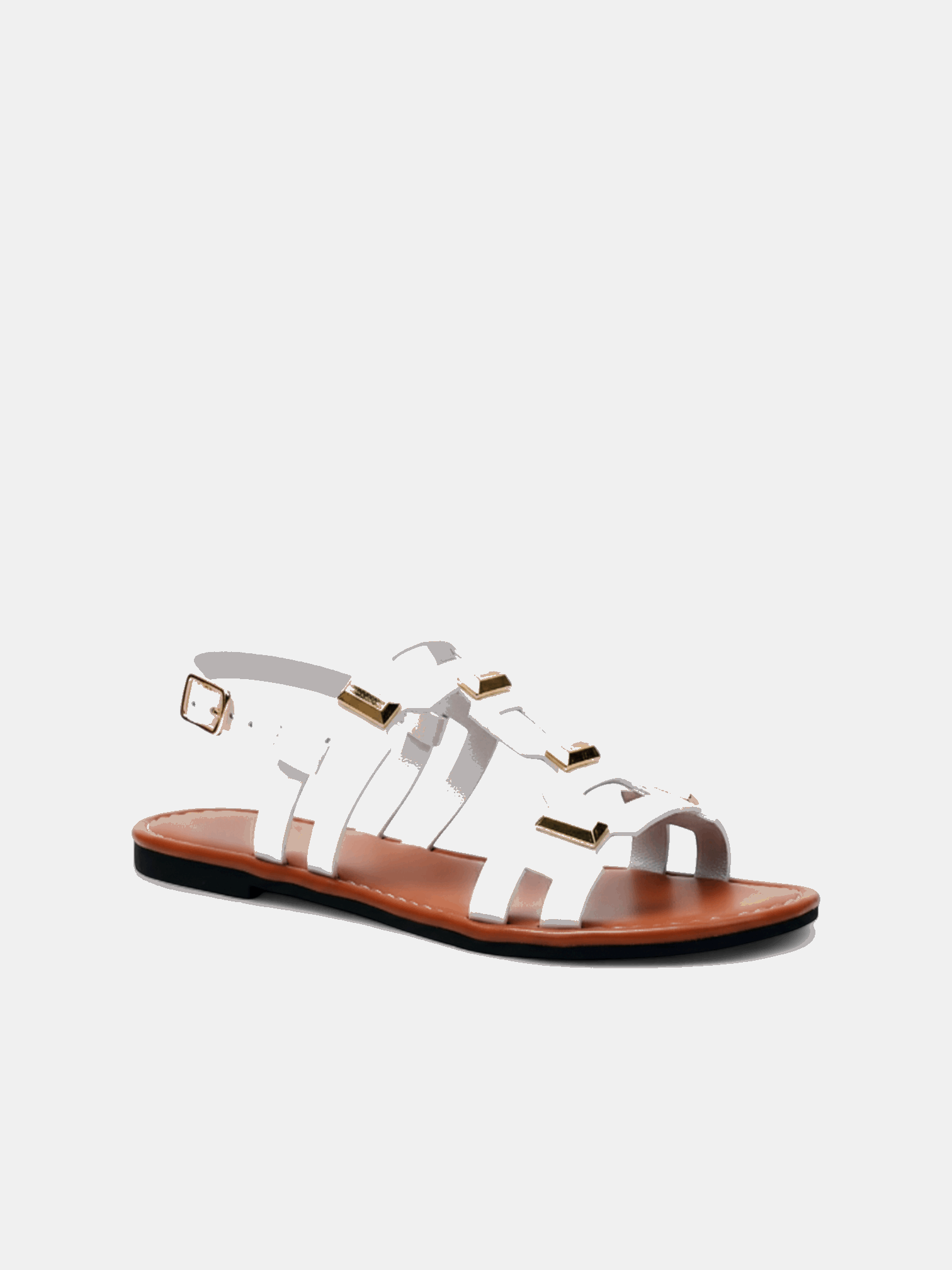 Sandália Rasteira Romana Tiras Apliques metálicos Geométricos