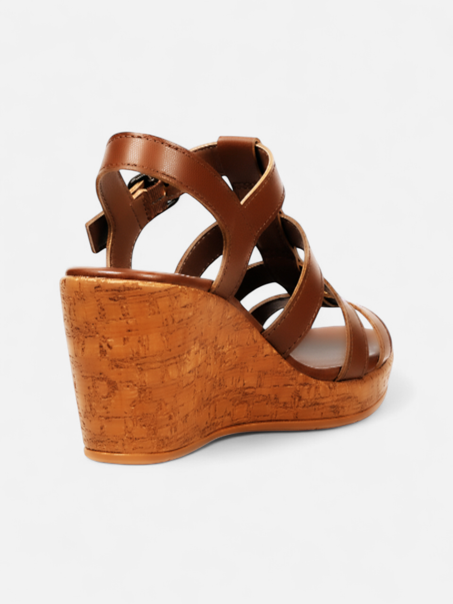 Sandália Anabela Tira Larga Cruzada Cortiça Castanho Escuro