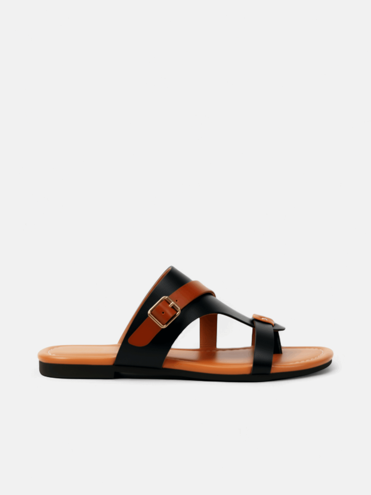 Sandália Rasteira Bicolor Fivela Cruzada