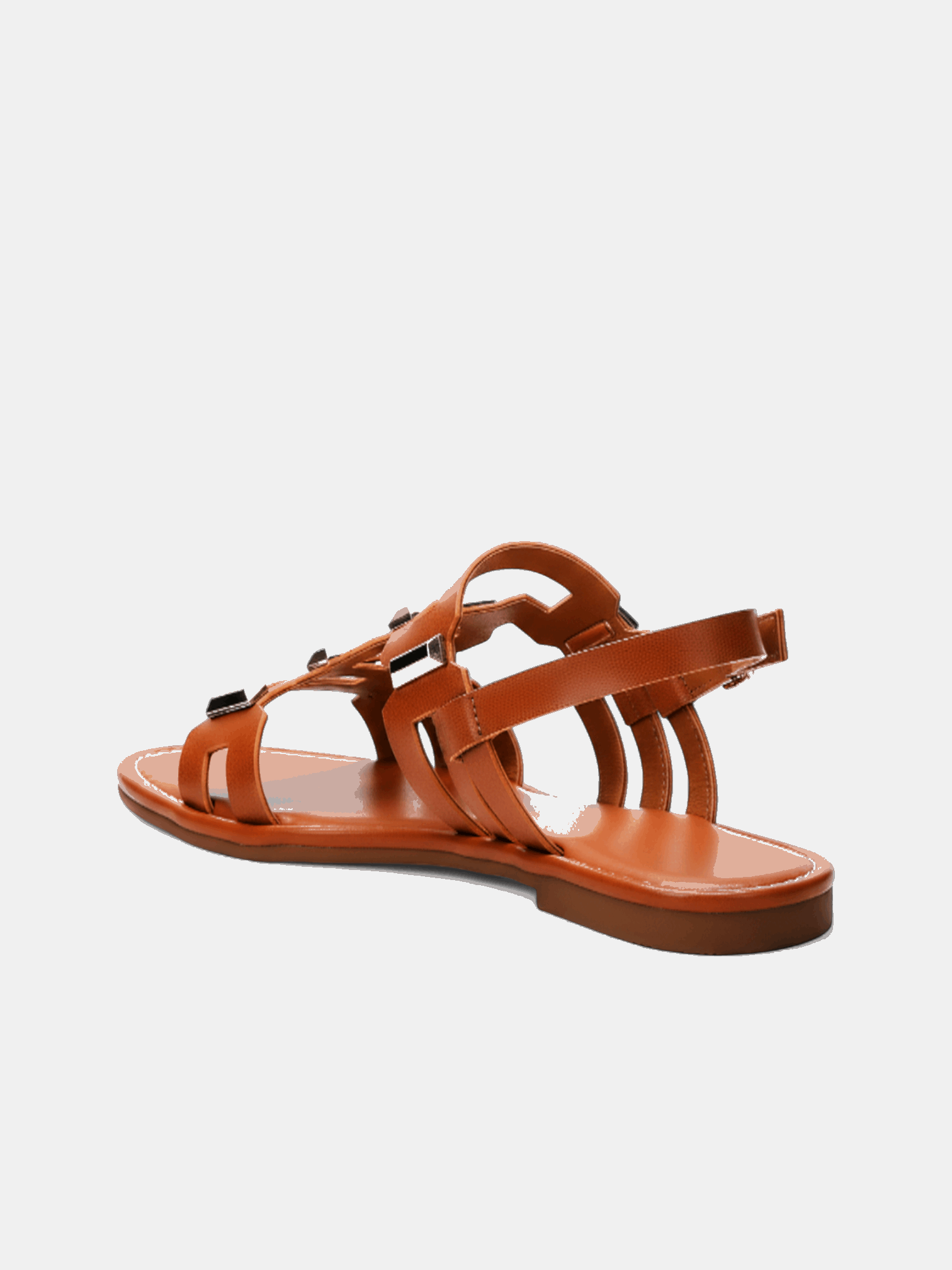 Sandália Rasteira Romana Tiras Apliques metálicos Geométricos