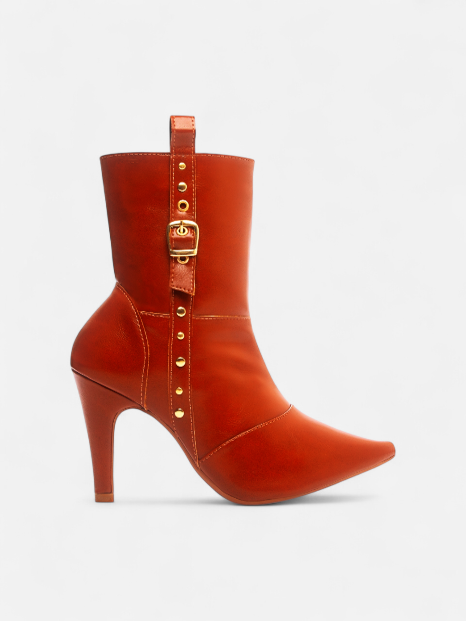 Bota Bico Fino Cano Médio Fivelas