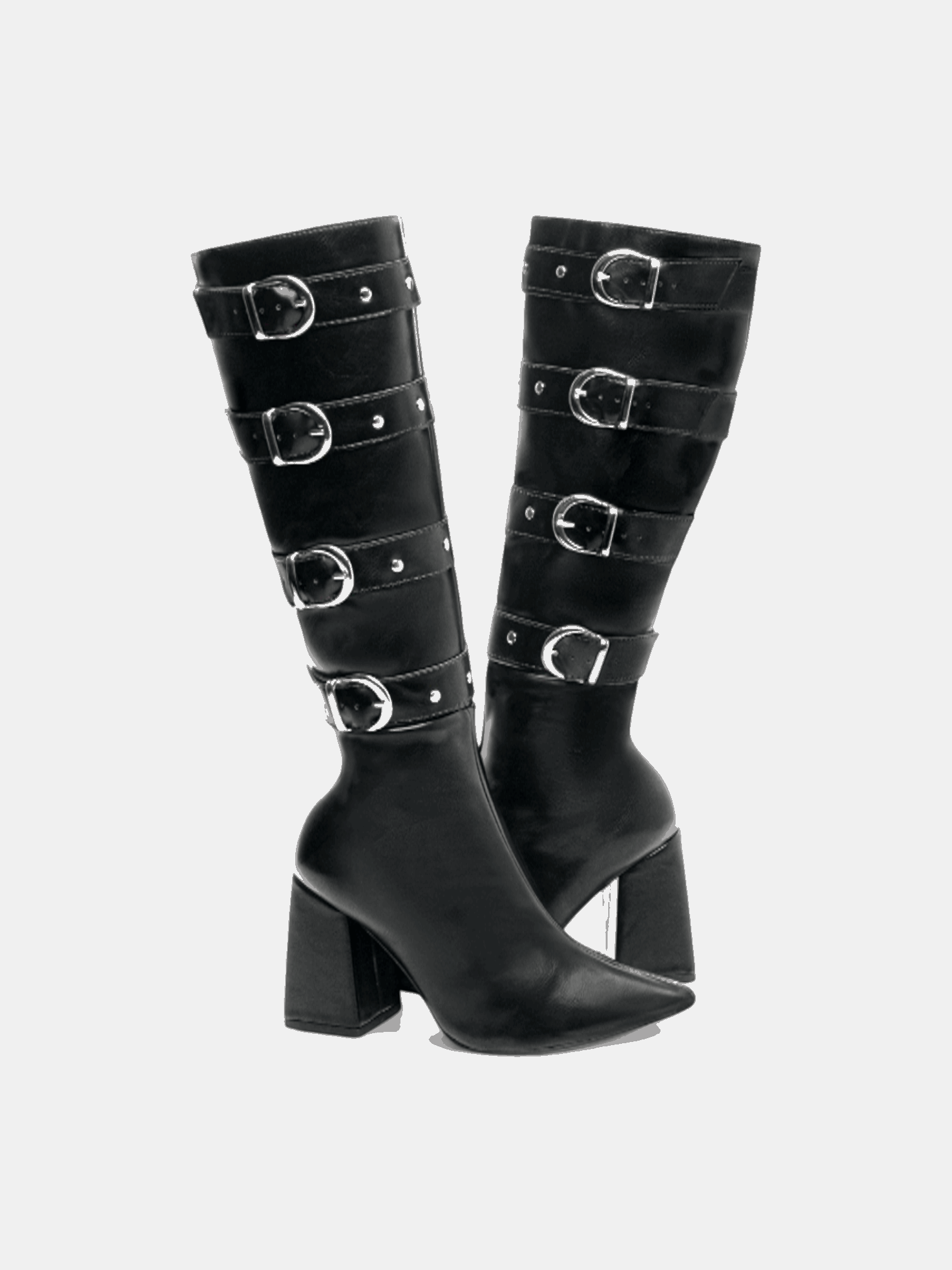 Bota Cano Alto Salto Grosso com Fivelas Metalizadas