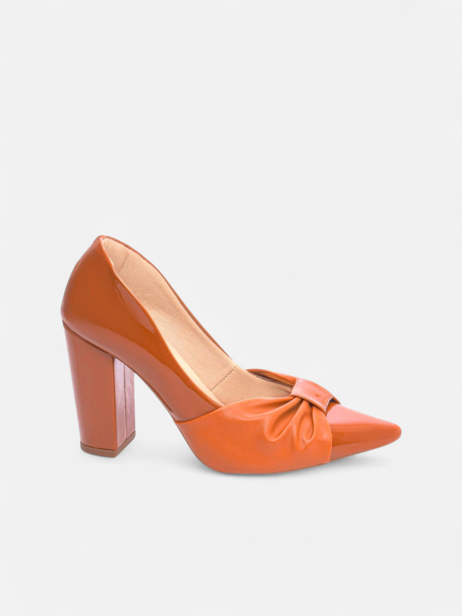 Scarpin Salto Grosso Laço Napa Caramelo