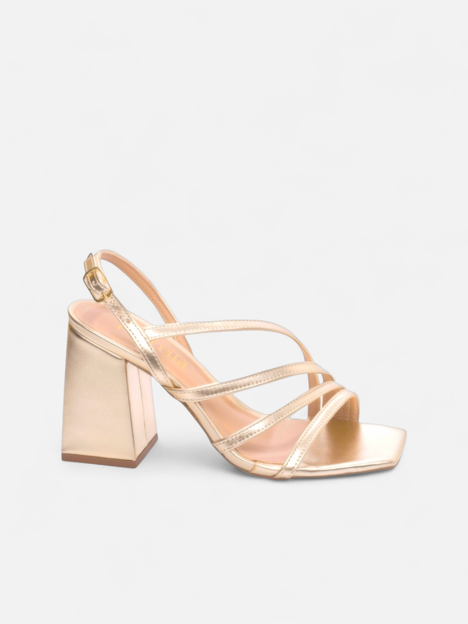 Sandália Salto Grosso Bloco com Tiras Finas Metalizado