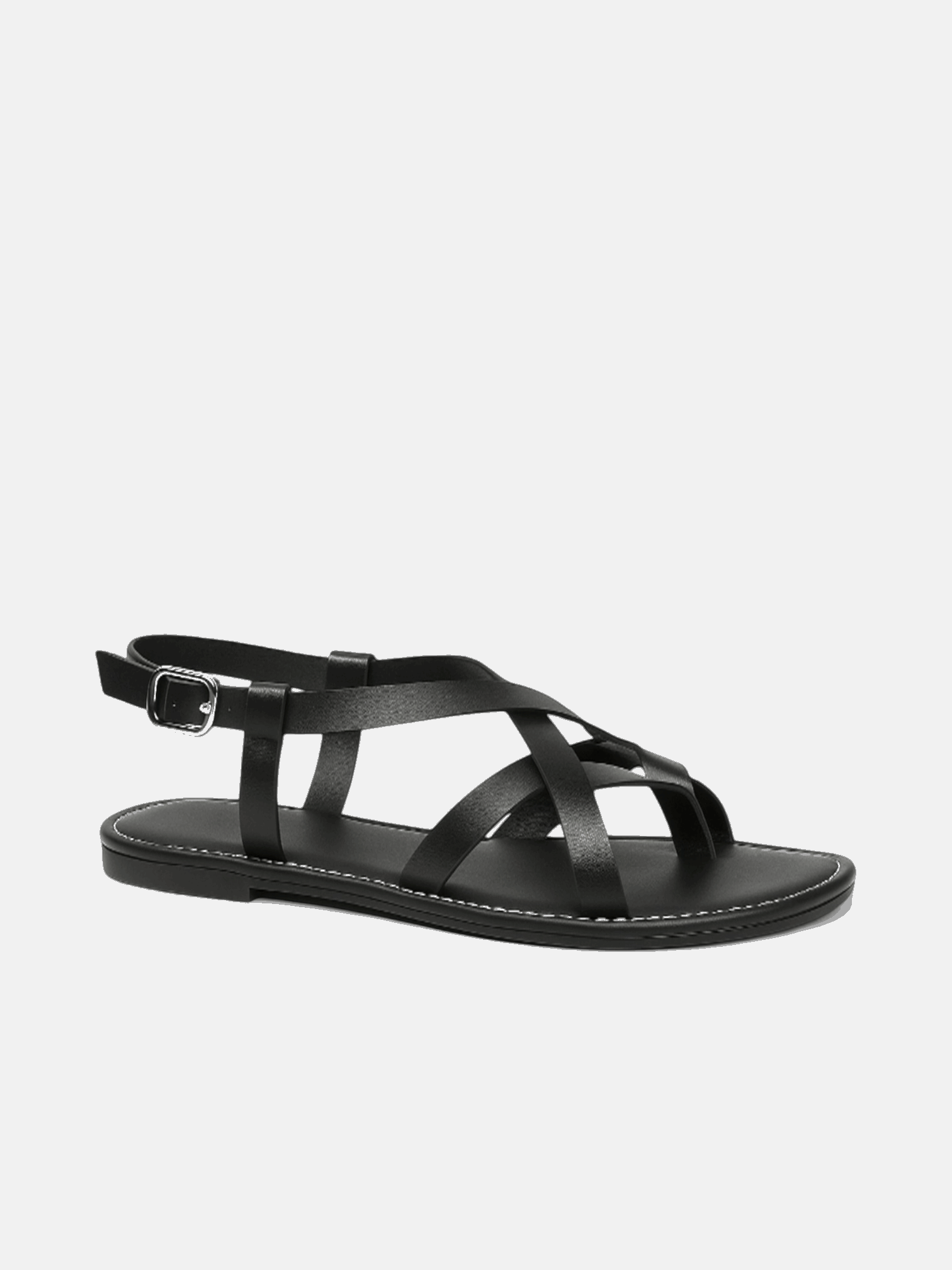 Sandália Rasteira Tiras Cruzadas Ankle Strap Couro Metal
