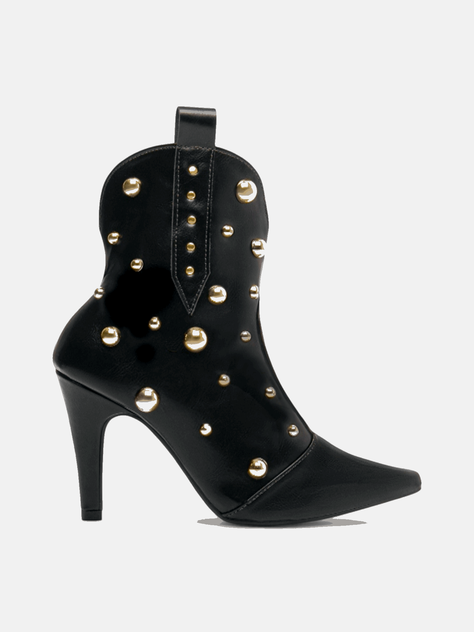 Bota Salto Fino Bico Fino com Apliques Metalizados