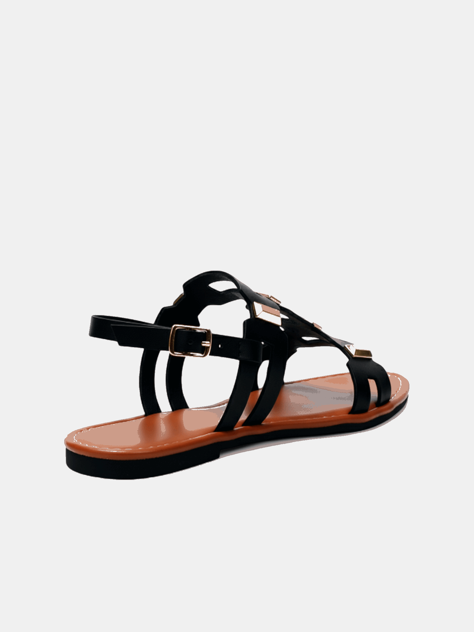 Sandália Rasteira Romana Tiras Apliques metálicos Geométricos