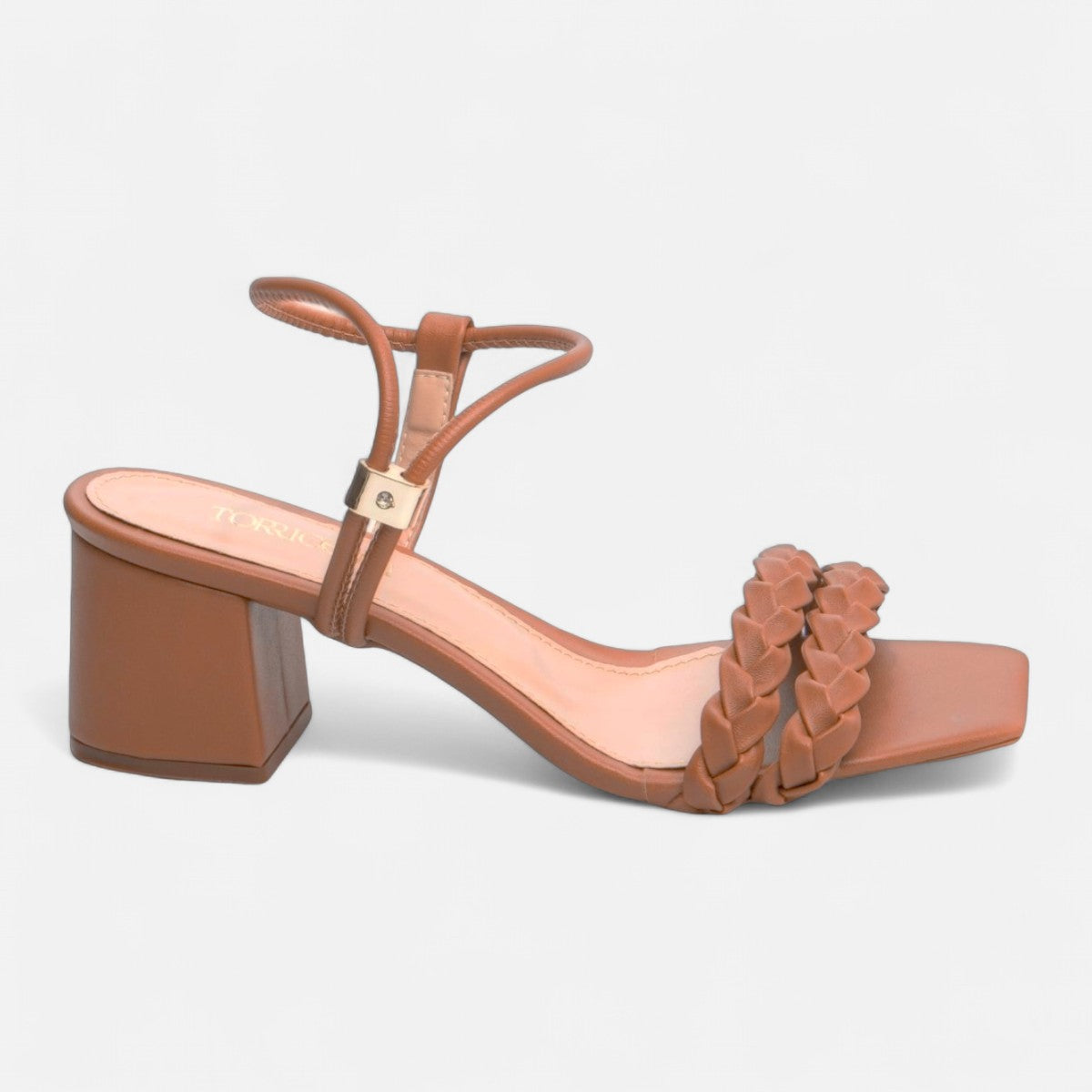 Sandália Salto Grosso Napa Caramelo