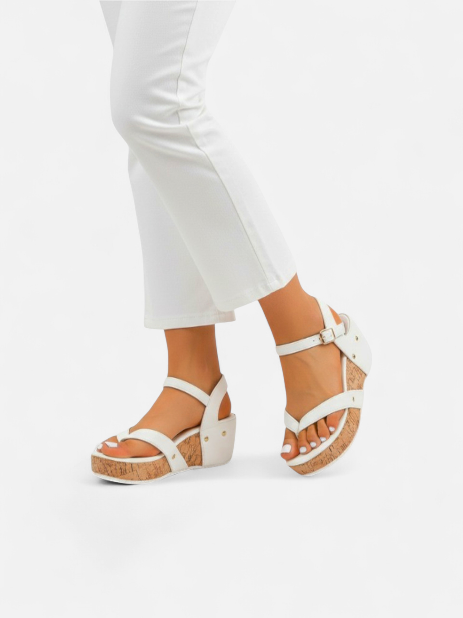 Sandália Anabela Plataforma Tira Dedo Cortiça