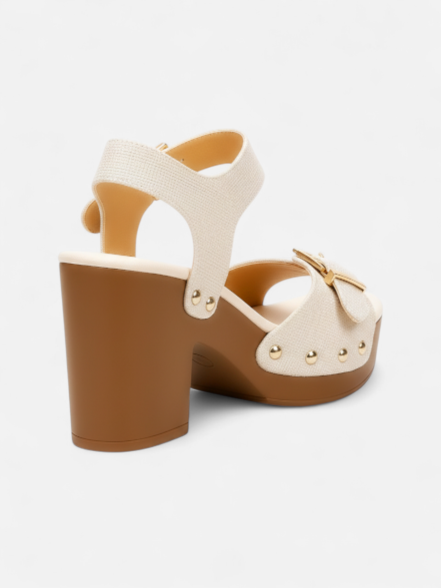 Sandália Plataforma Salto Bloco Tira Larga Fivela e Rebite