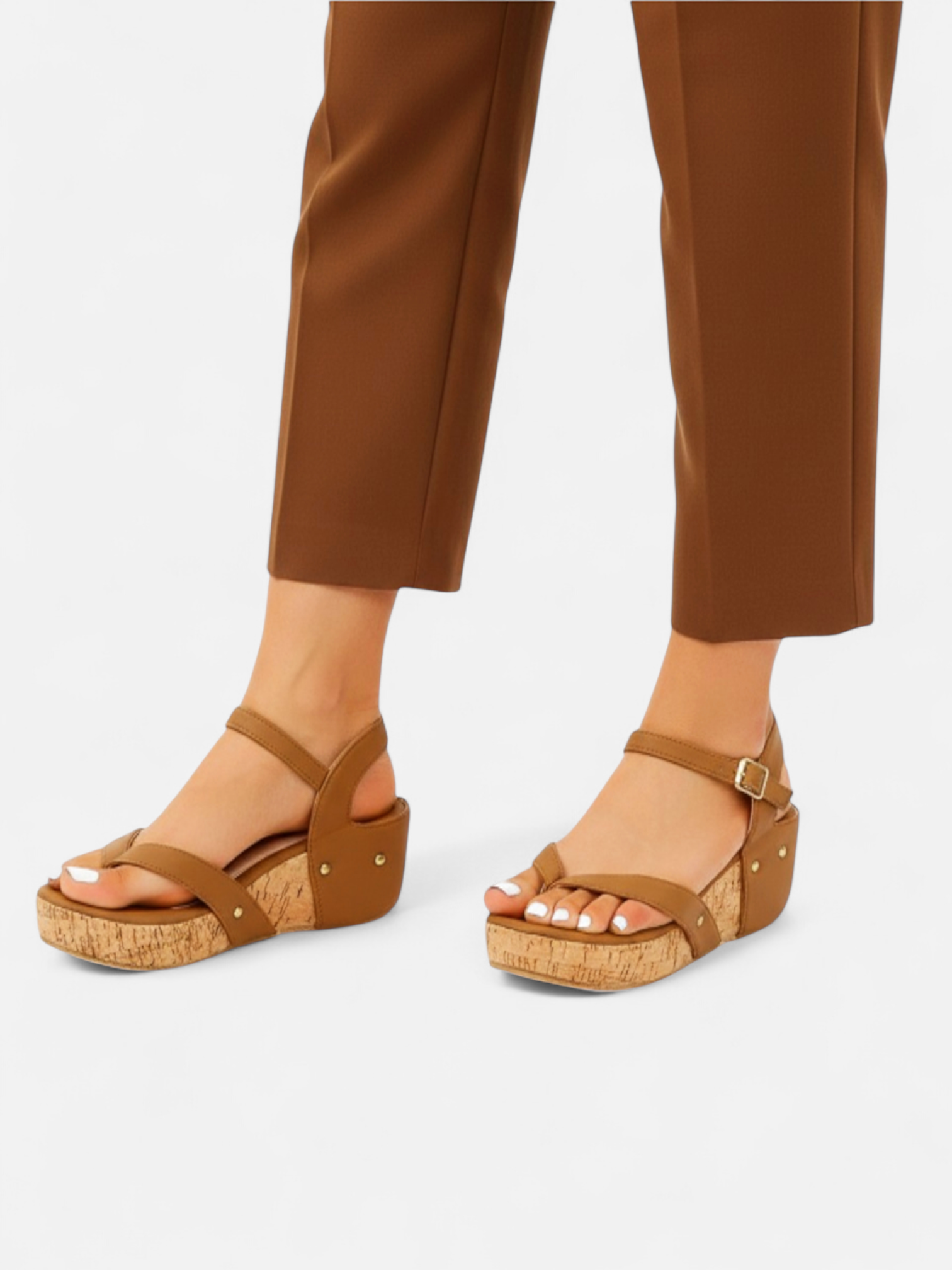 Sandália Anabela Plataforma Tira Dedo Cortiça