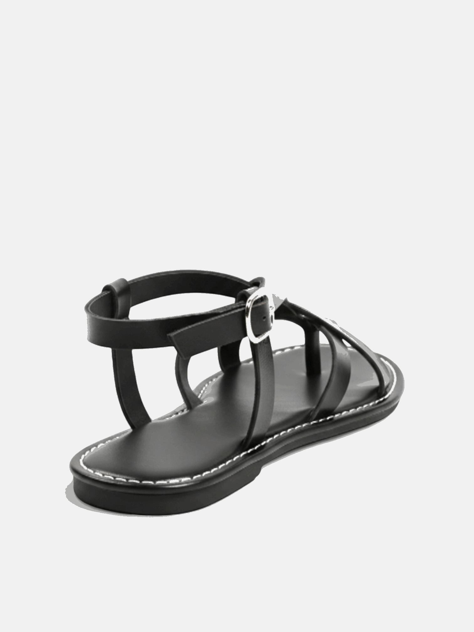 Sandália Rasteira Tiras Cruzadas Ankle Strap Couro Metal