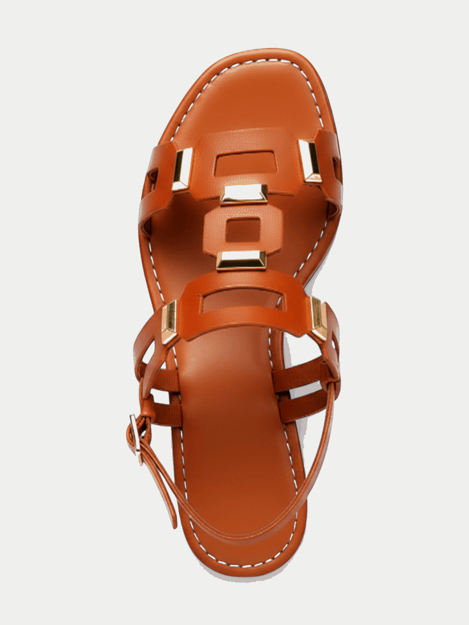 Sandália Rasteira Romana Tiras Apliques metálicos Geométricos