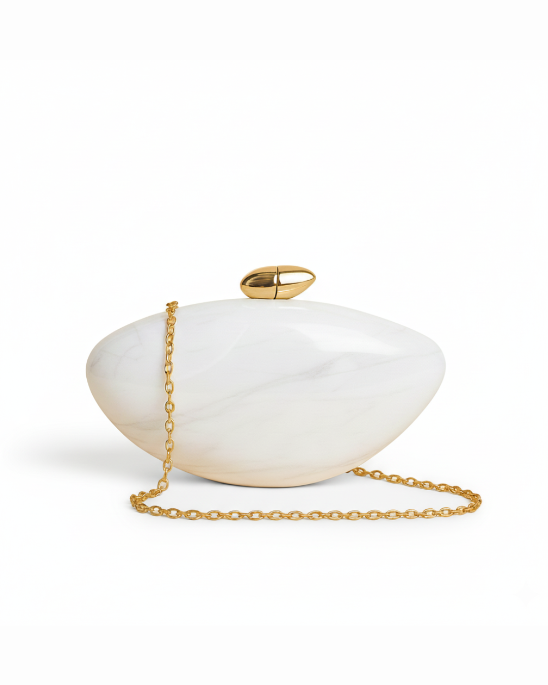 Bolsa Clutch Marmorizada Oval Acrílica Luxo Corrente Dourada