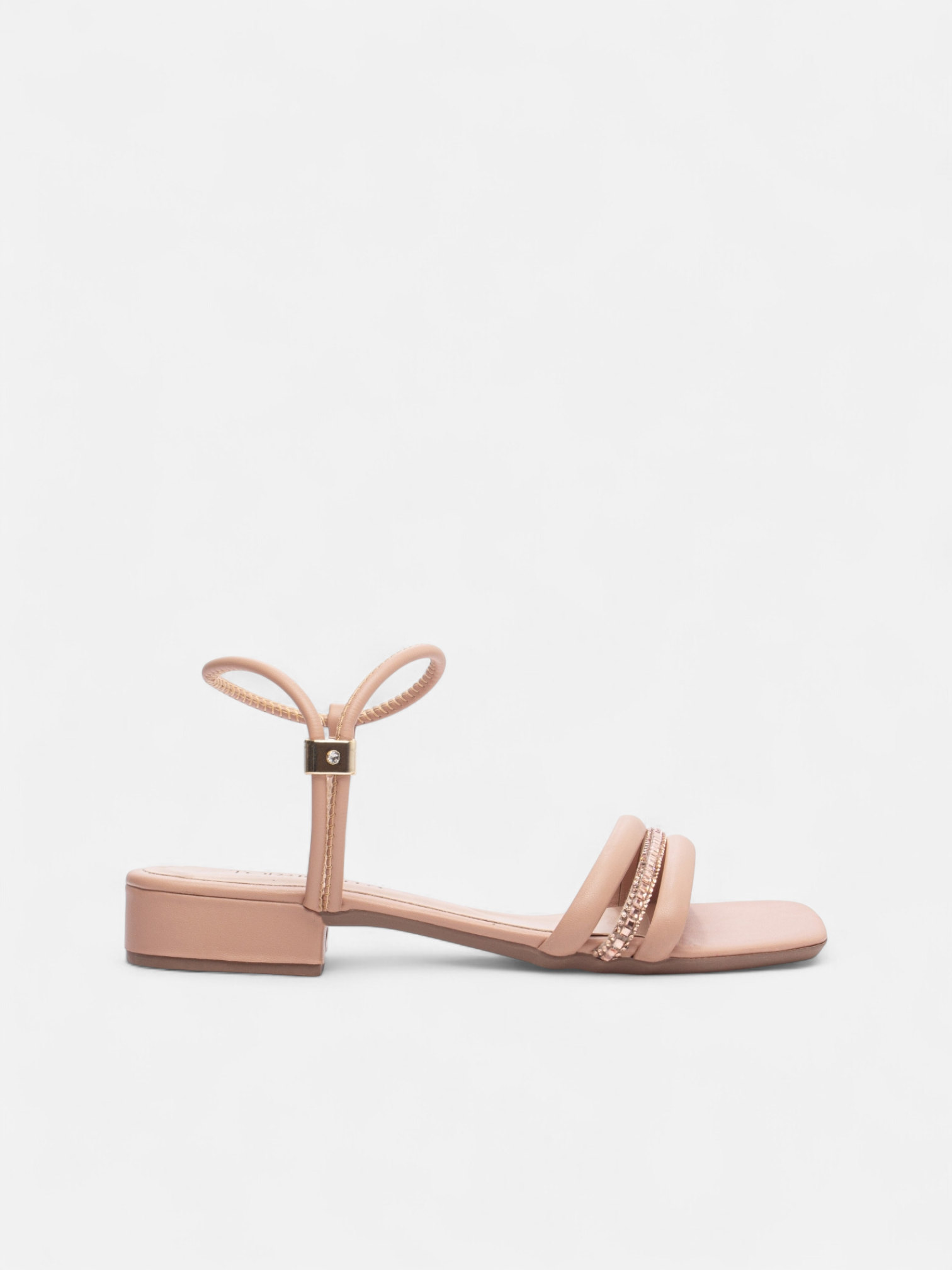 Sandália Salto Baixo Napa Tiras Finas com Strass Grafite