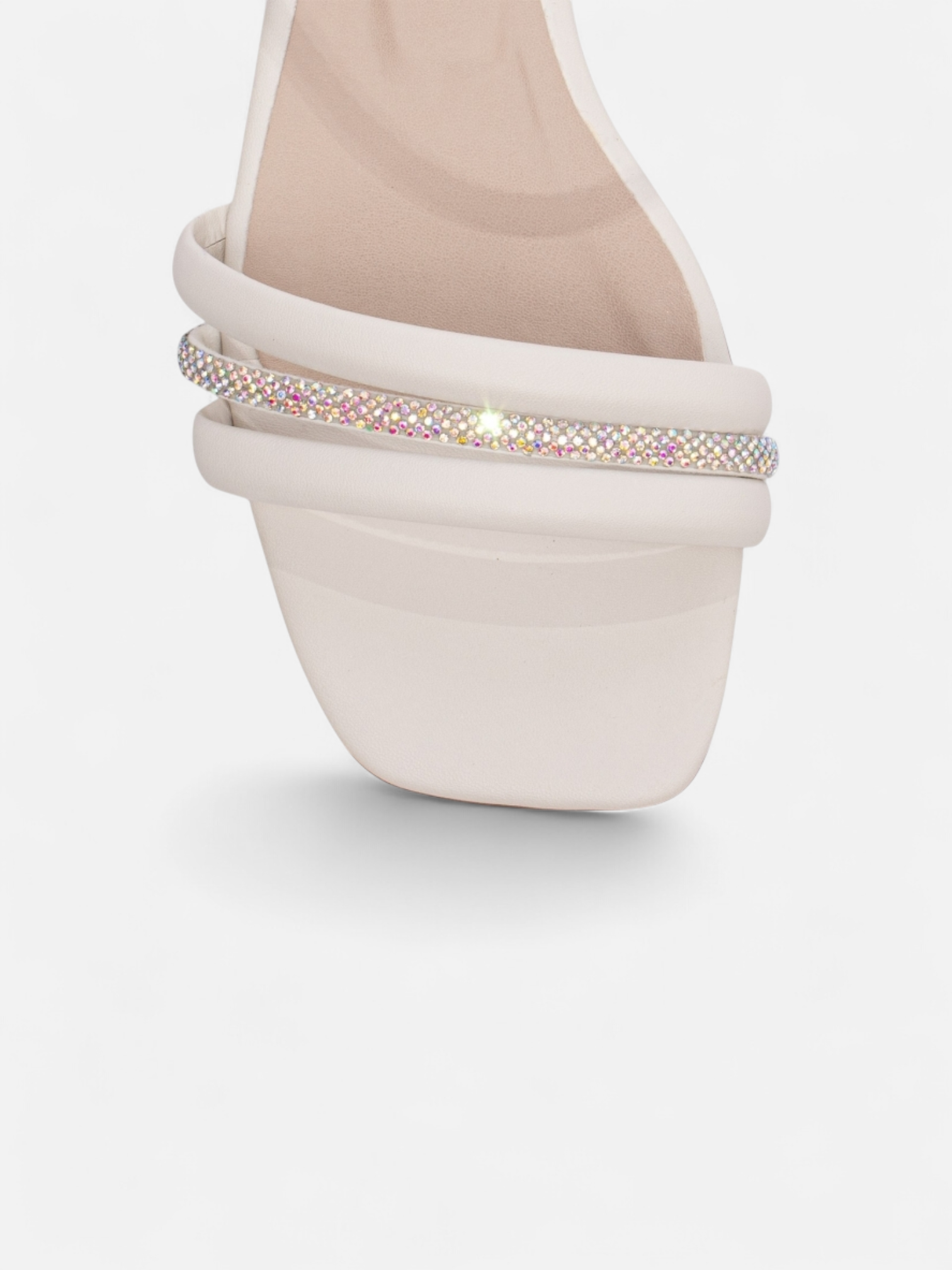 Sandália Salto Baixo Napa Tiras Finas com Strass Grafite