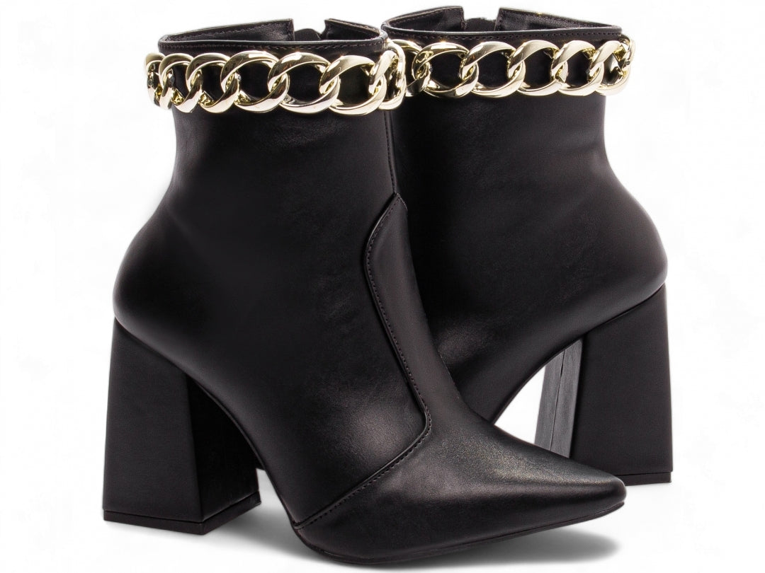 Bota Bico Fino Cano Médio e Pulseira com Corrente