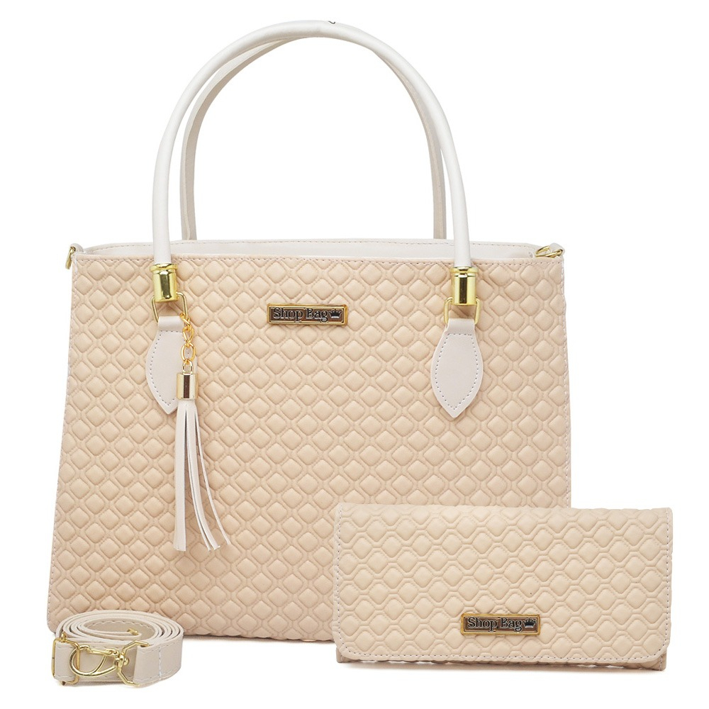 Kit Bolsa + Carteira Feminina Shopbag Living Savage Grande Bicolor Lançamento