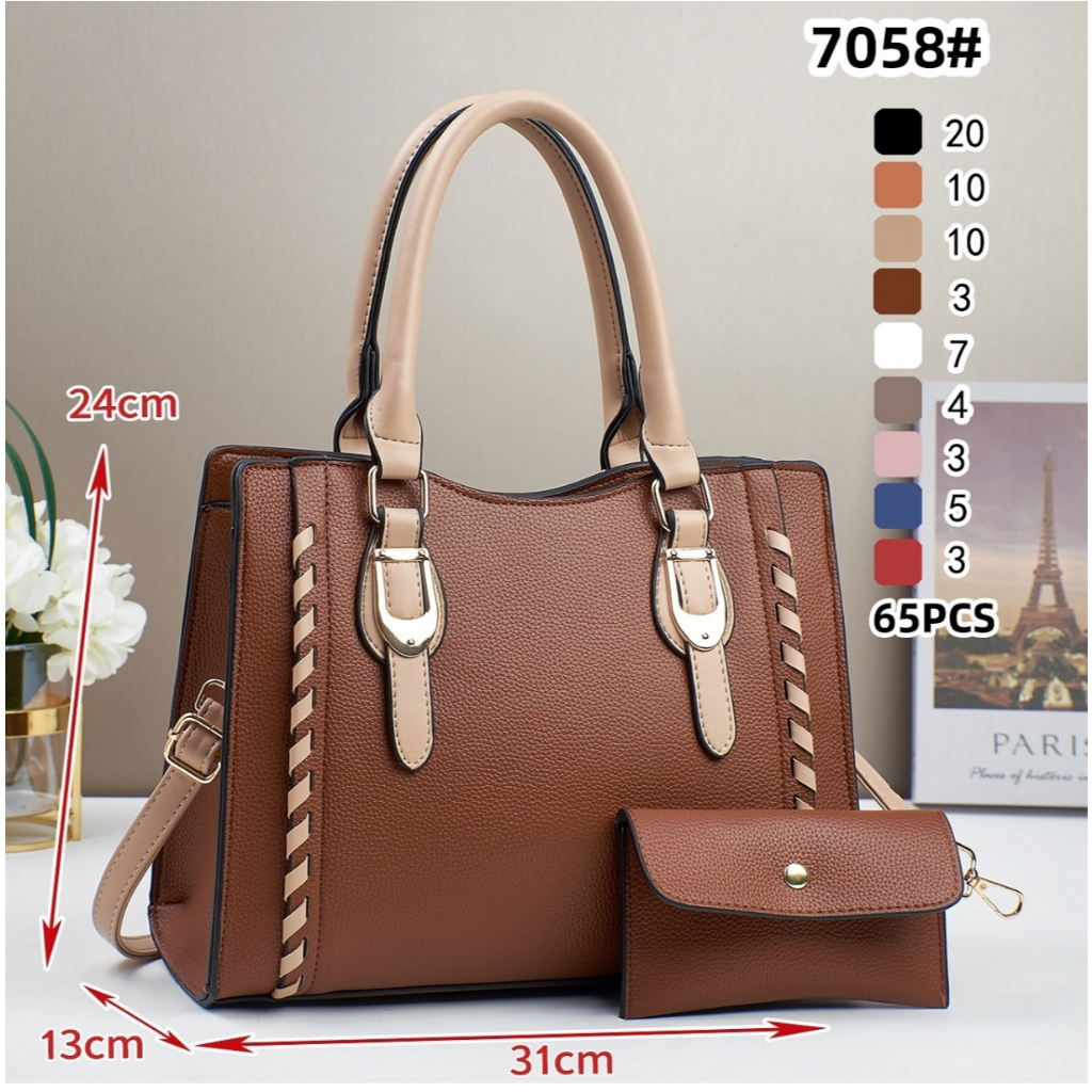 Bolsa feminina prática de grande capacidade com alcas destacaveis e ajustaveis incluindo uma carteira de fecho de botao