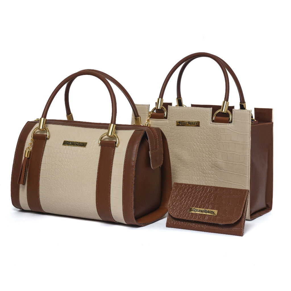 Kit Bolsa Baú + Bolsa Castelo Com Carteira Feminina de Mão e Alça de ombro Bicolor Transversal Promoção