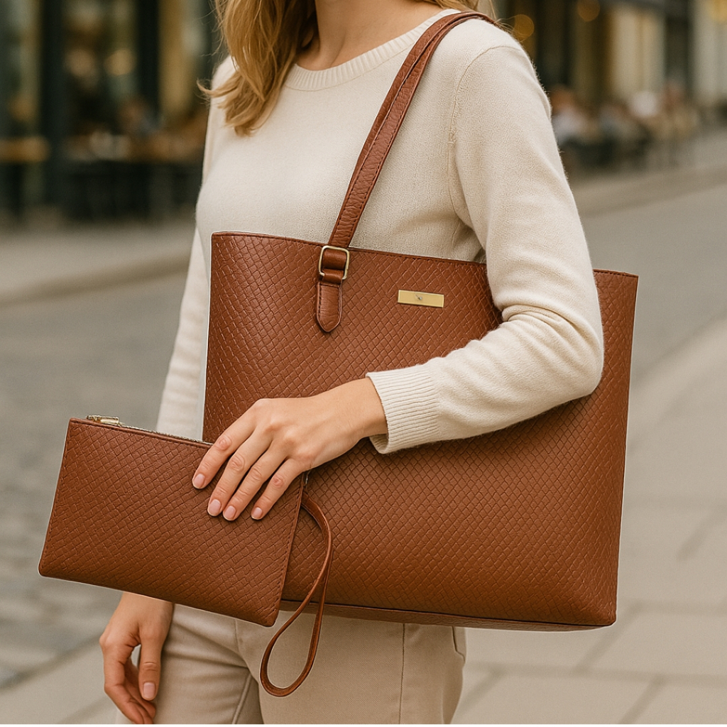Bolsa Shopping Texturada Com Alça De Ombro Grande Espaço Interno E Nécessaire Willibags
