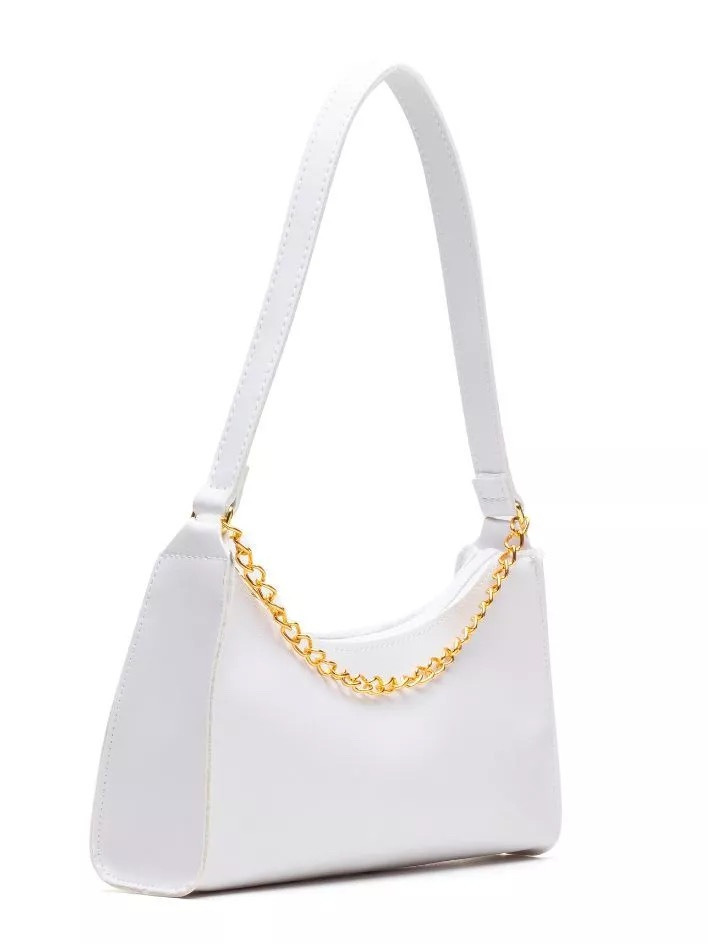 Bolsa Feminina Pequena Baguete Tiracolo De Ombro Corrente Dourada