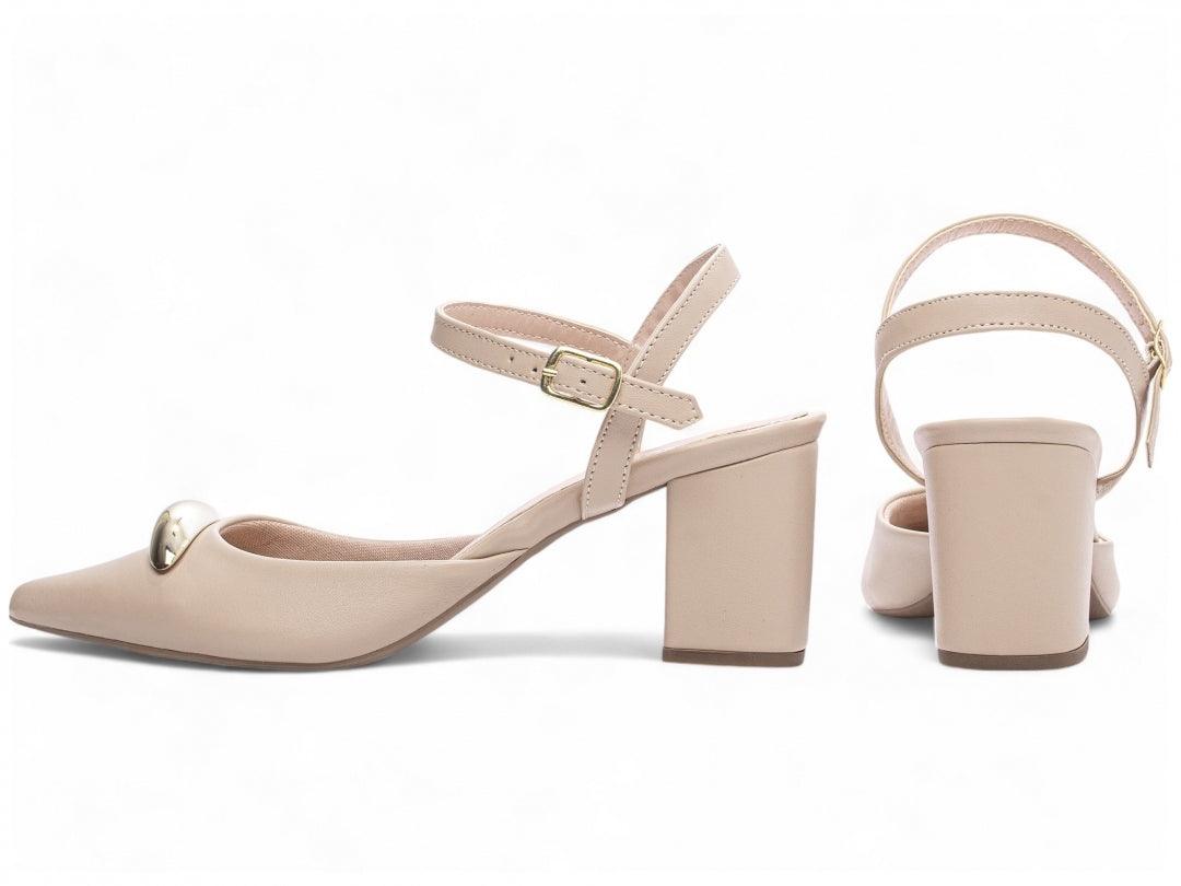 Scarpin Napa Bege com Fivela Dourada desconto de outono - carminito