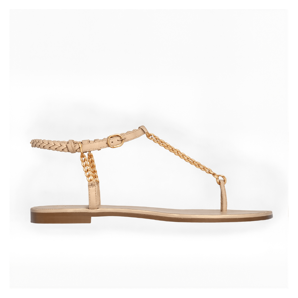 Sandália Rasteira Dedo com Tira Dourada Slip - On Casual Verão desconto de outono - carminito