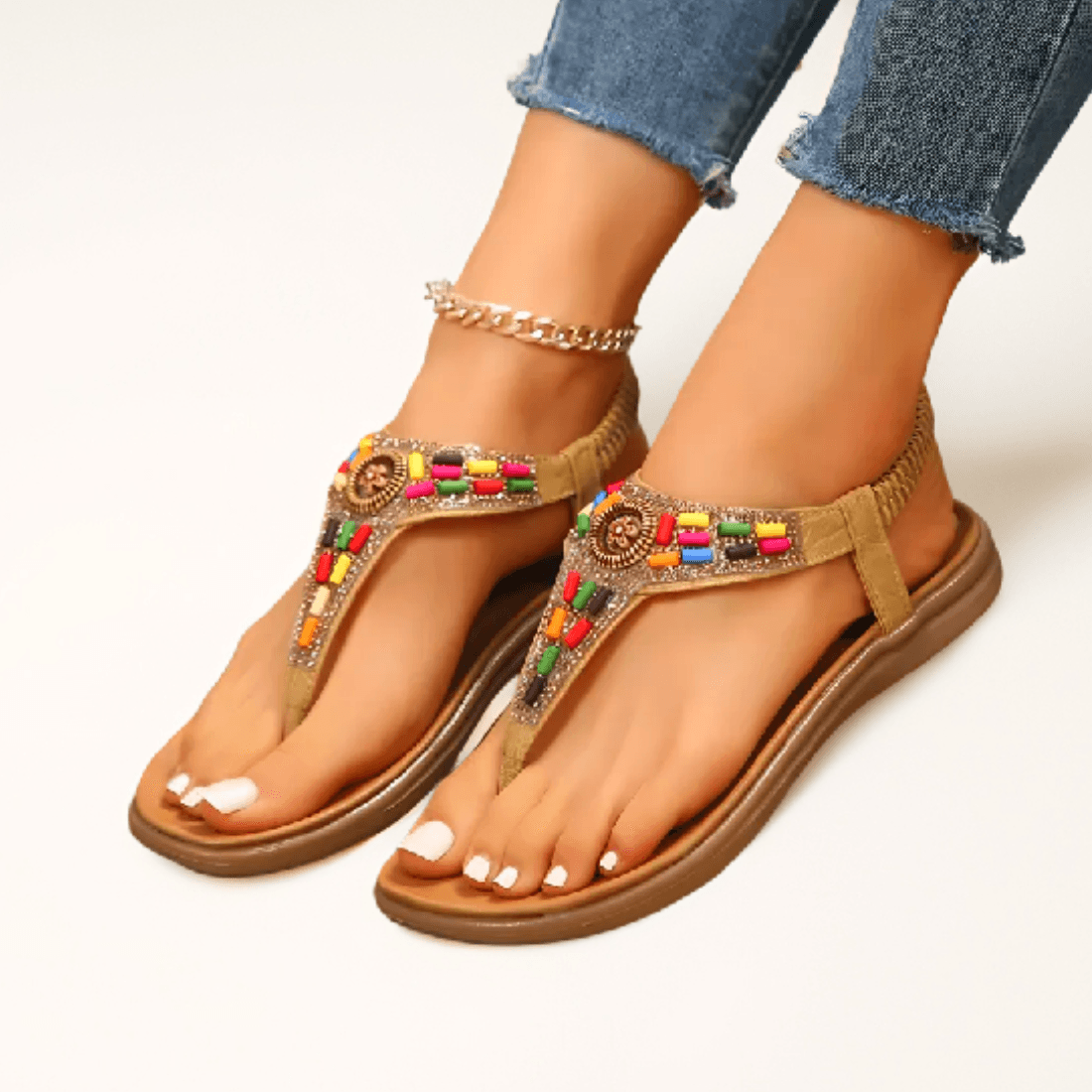 Sandália Rasteira Boho Gladiadora com Cristais Moda Verão outono - #carminito#