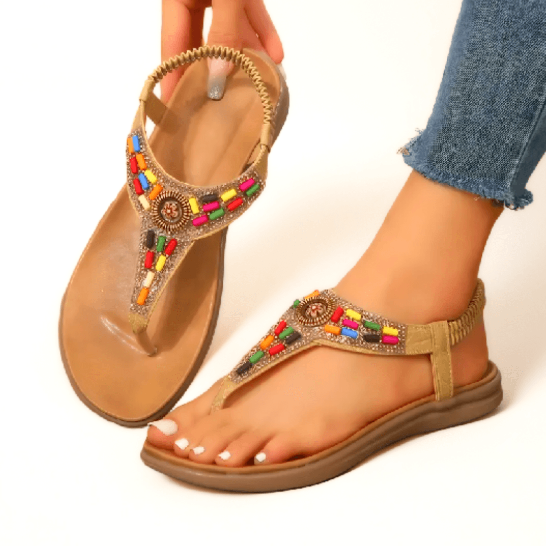 Sandália Rasteira Boho Gladiadora com Cristais Moda Verão outono - #carminito#
