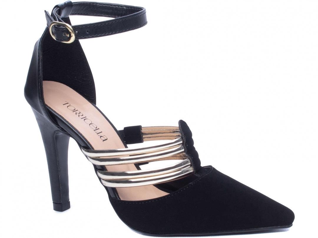 Scarpin Napa Preto com Detalhes Metalizado Ouro Light - #carminito#