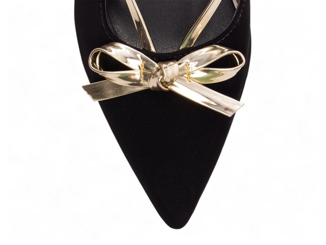 Scarpin Nobuck Preto com Laço Speechio Ouro Light - #carminito#