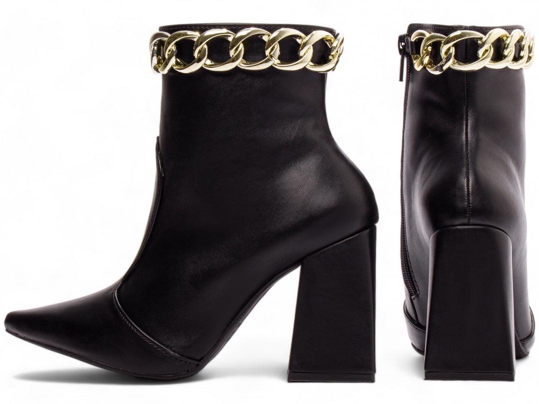 Bota Bico Fino Cano Médio e Pulseira com Corrente - #carminito#